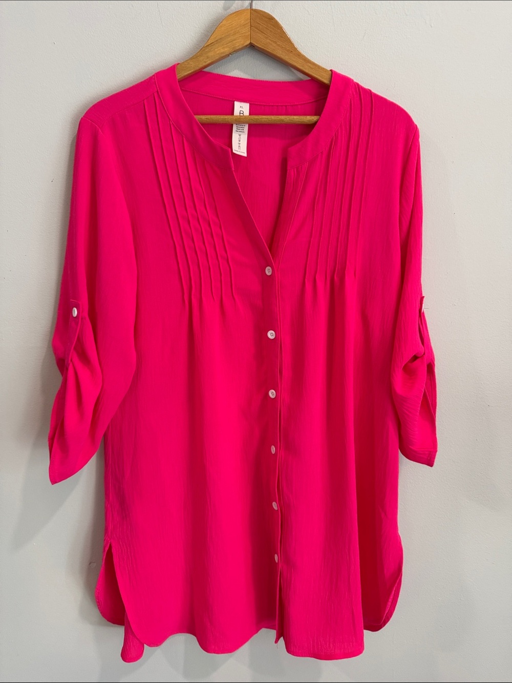 Bright Pink Pleated Button-Front Women’s Tunic swim cover